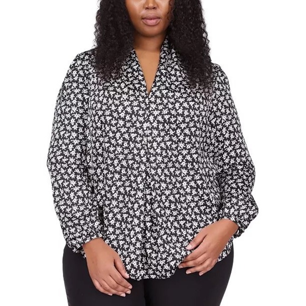 NWT MICHAEL Michael Kors‎ Black White Floral Print Blouse Shirt OX Plus Size